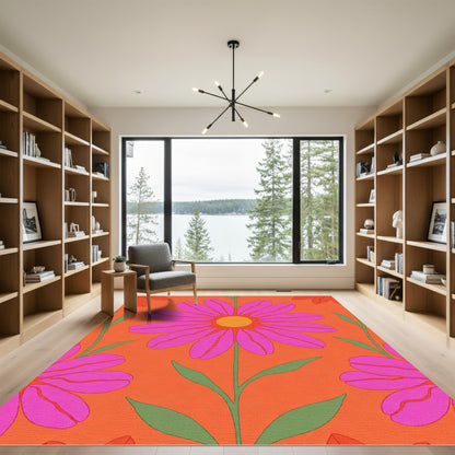 Bold Fuchsia Coneflowers In Orange Rug