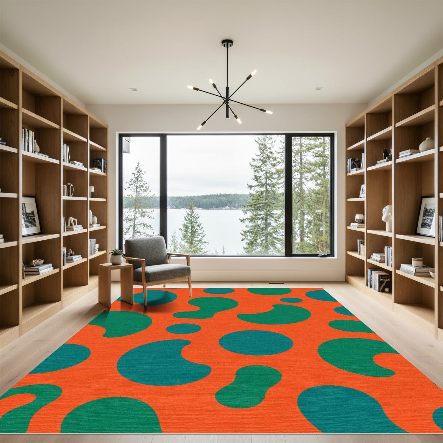 Vibrant Orange Teal Blob Rug