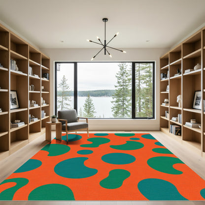 Vibrant Orange Teal Blob Rug