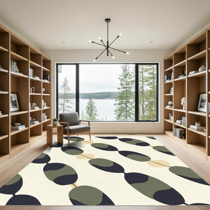 Olive Green Tan Abstract Oval Link Rug