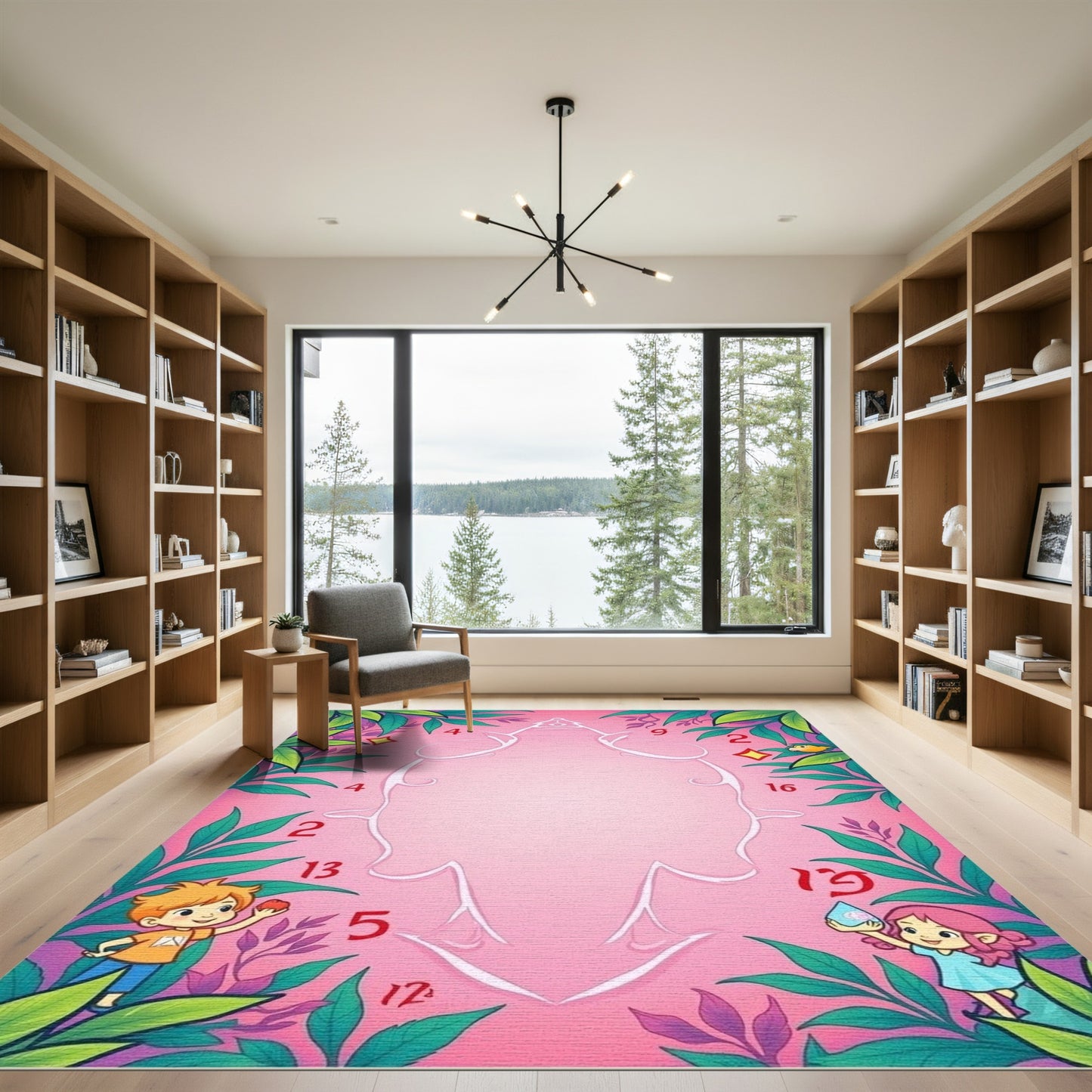 Pink Jungle Children's Fantasy Scene Rug