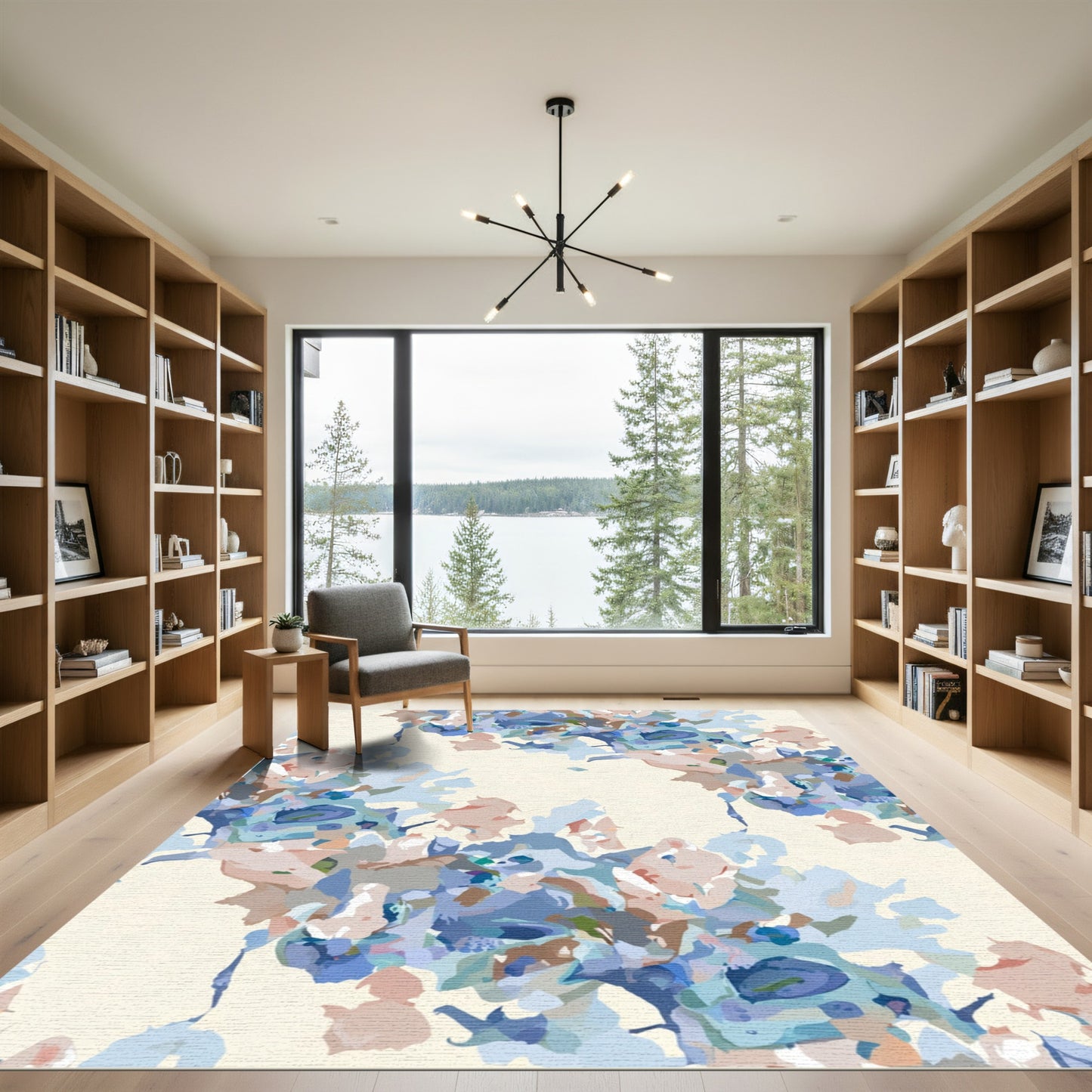 Soft Blue Abstract Floral Arrangement Rug