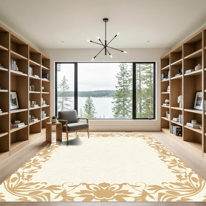 Golden Floral Border Frame Rug