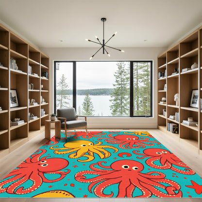 Red Yellow Octopus Aquatic Creatures Rug