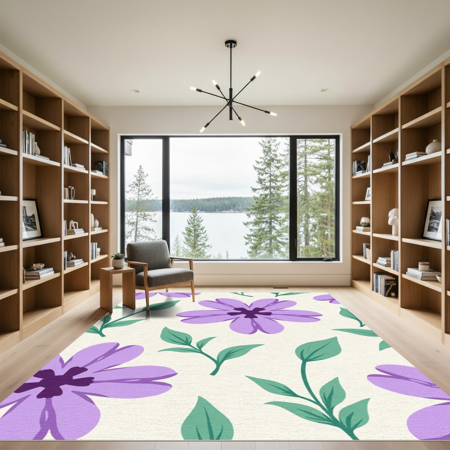 Lavender Violet Floral Botanical Pattern Rug