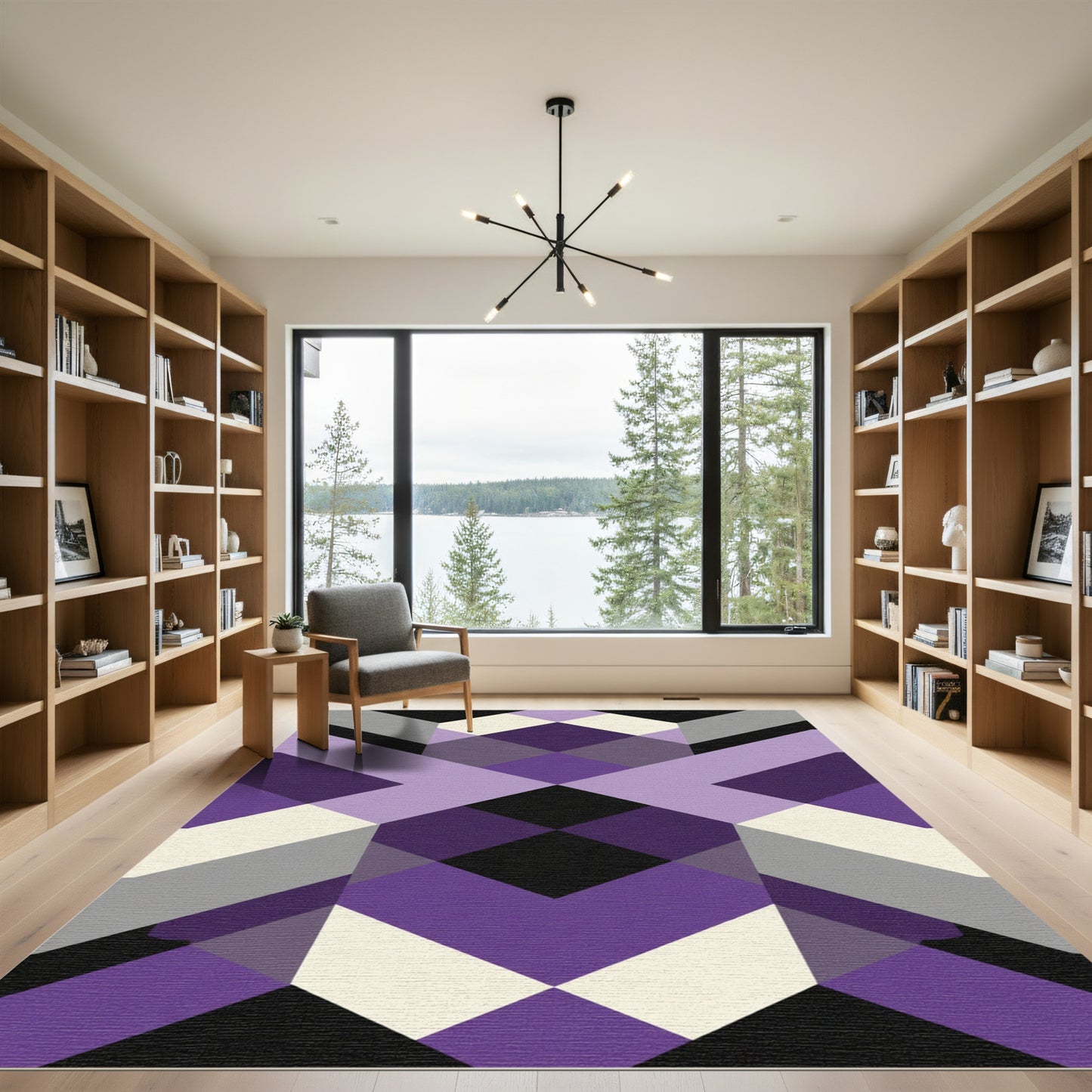 Geometric Purple Black White Gray Shapes Rug