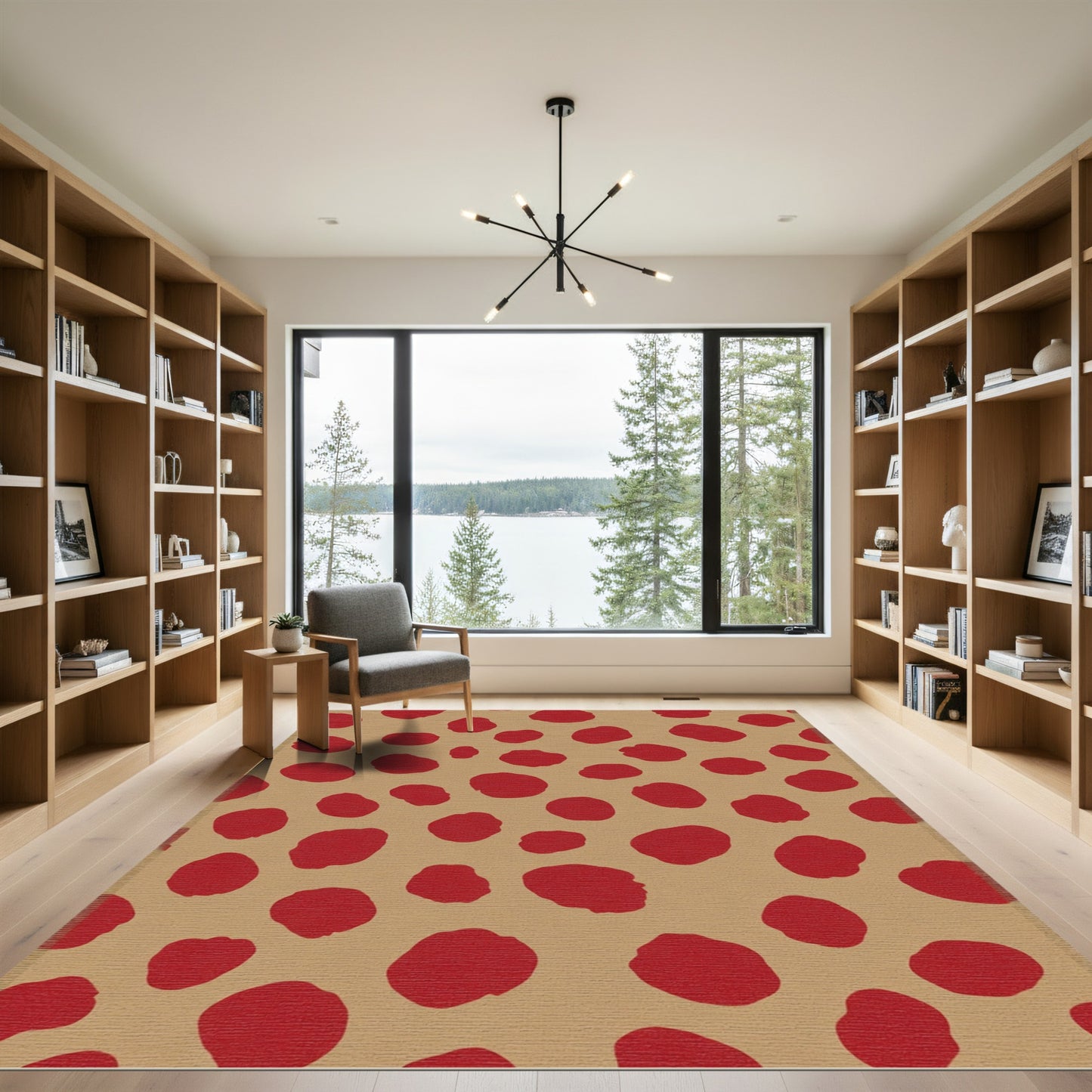 Red Organic Shapes Tan Rug