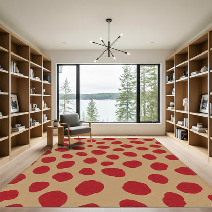 Red Organic Shapes Tan Rug