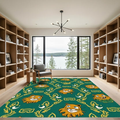 Playful Orange Feline Emerald Vines Rug