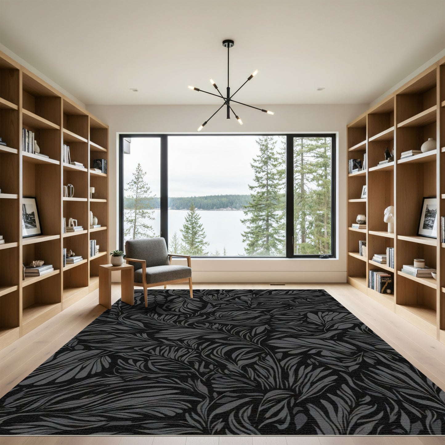 Charcoal Gray Botanical Swirl Rug
