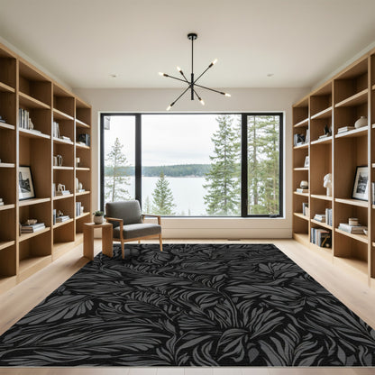 Charcoal Gray Botanical Swirl Rug