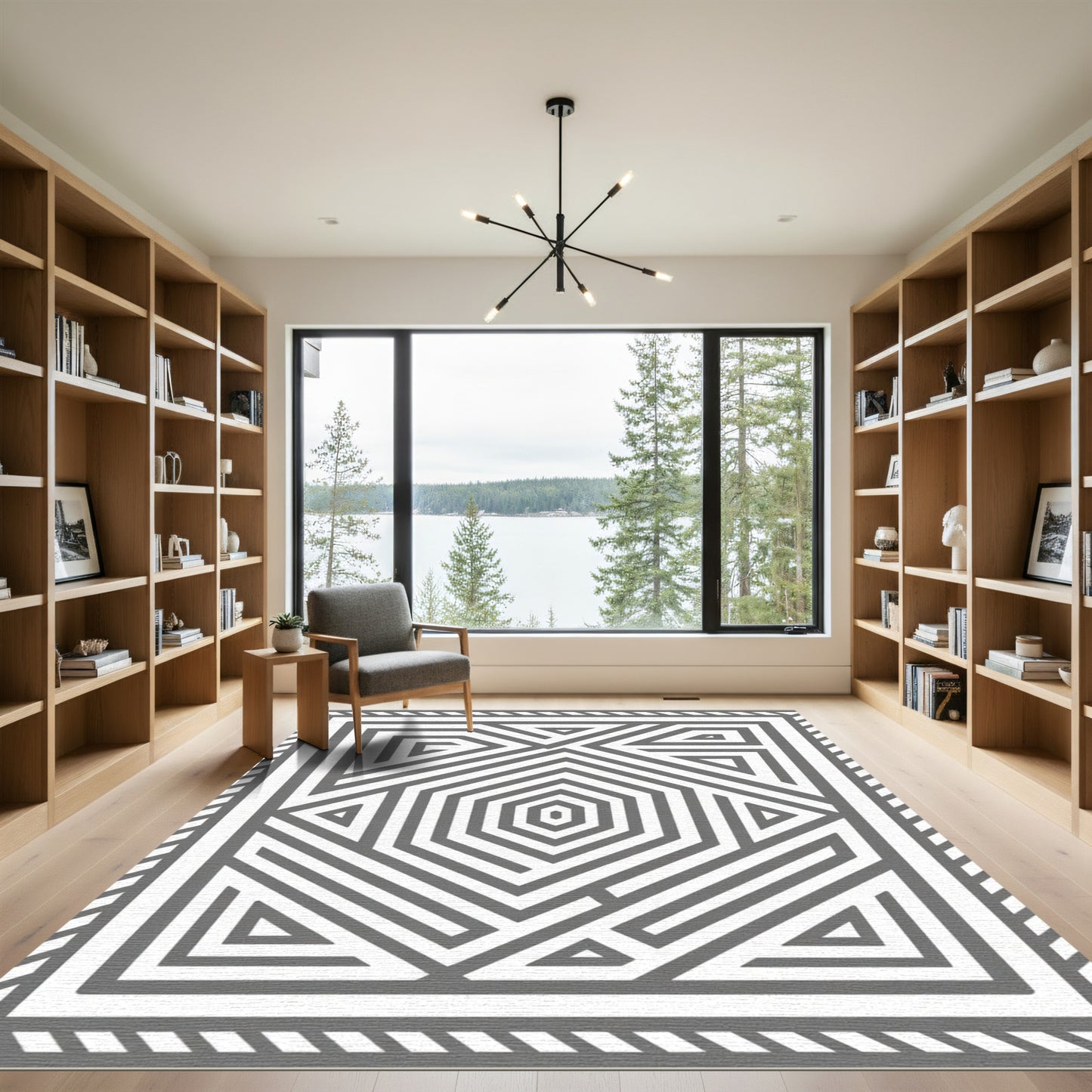 Gray Geometric Hexagon Maze Rug
