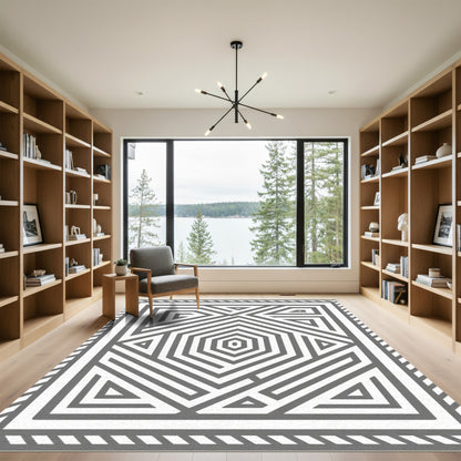 Gray Geometric Hexagon Maze Rug