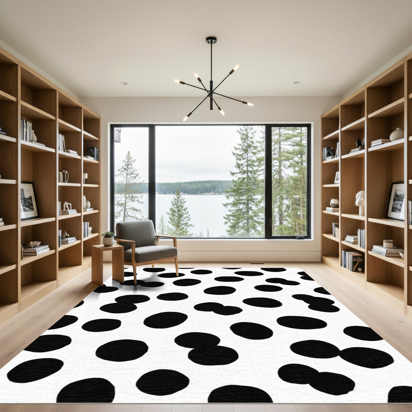 Abstract Black Spots White Ground Rug
