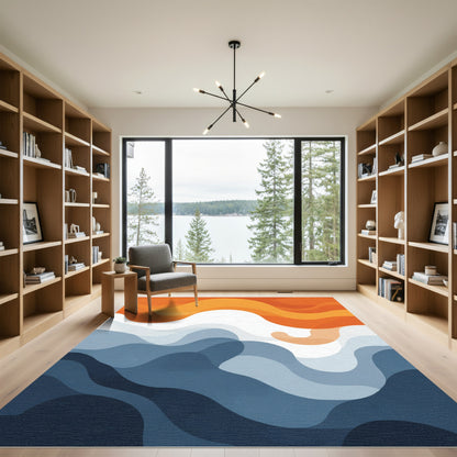 Abstract Blue Orange Wavy Layers Rug