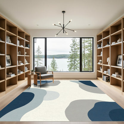 Cool Blue Waves Abstract Rug