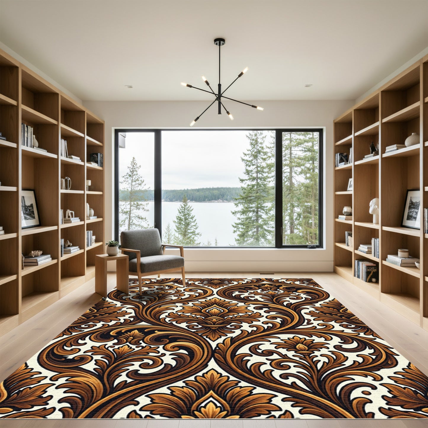 Rich Gold Baroque Floral Swirl Rug