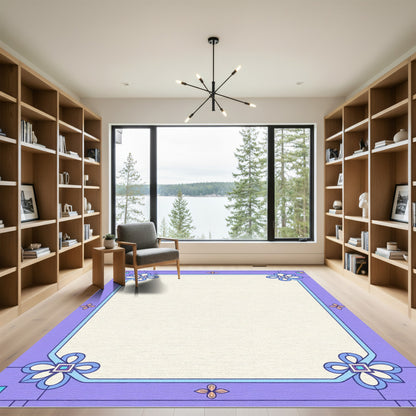Pastel Lavender Blue Floral Border Rug