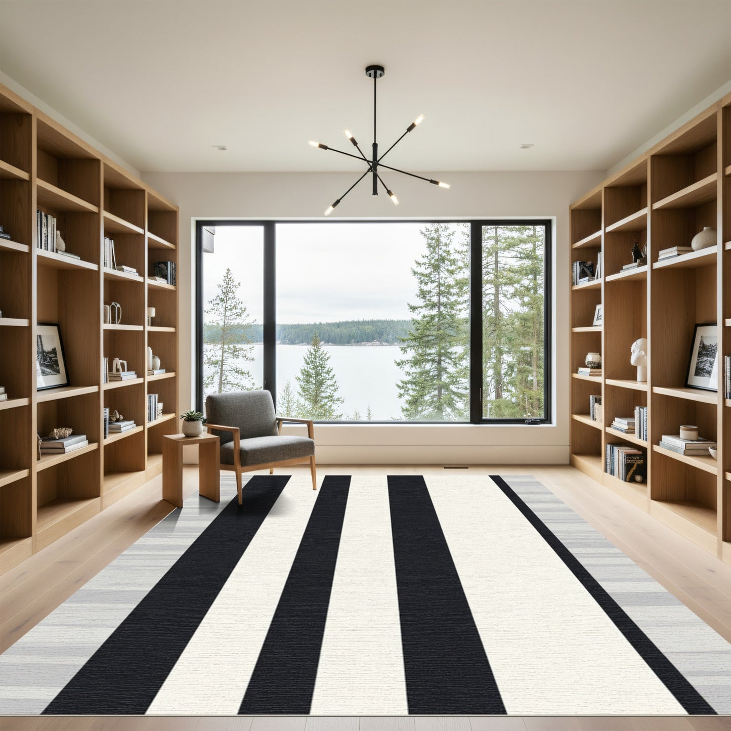 Bold Black White Vertical Lines Rug
