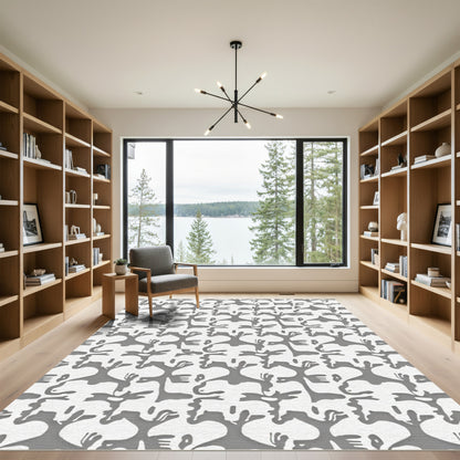 Grey White Abstract Figures Rug