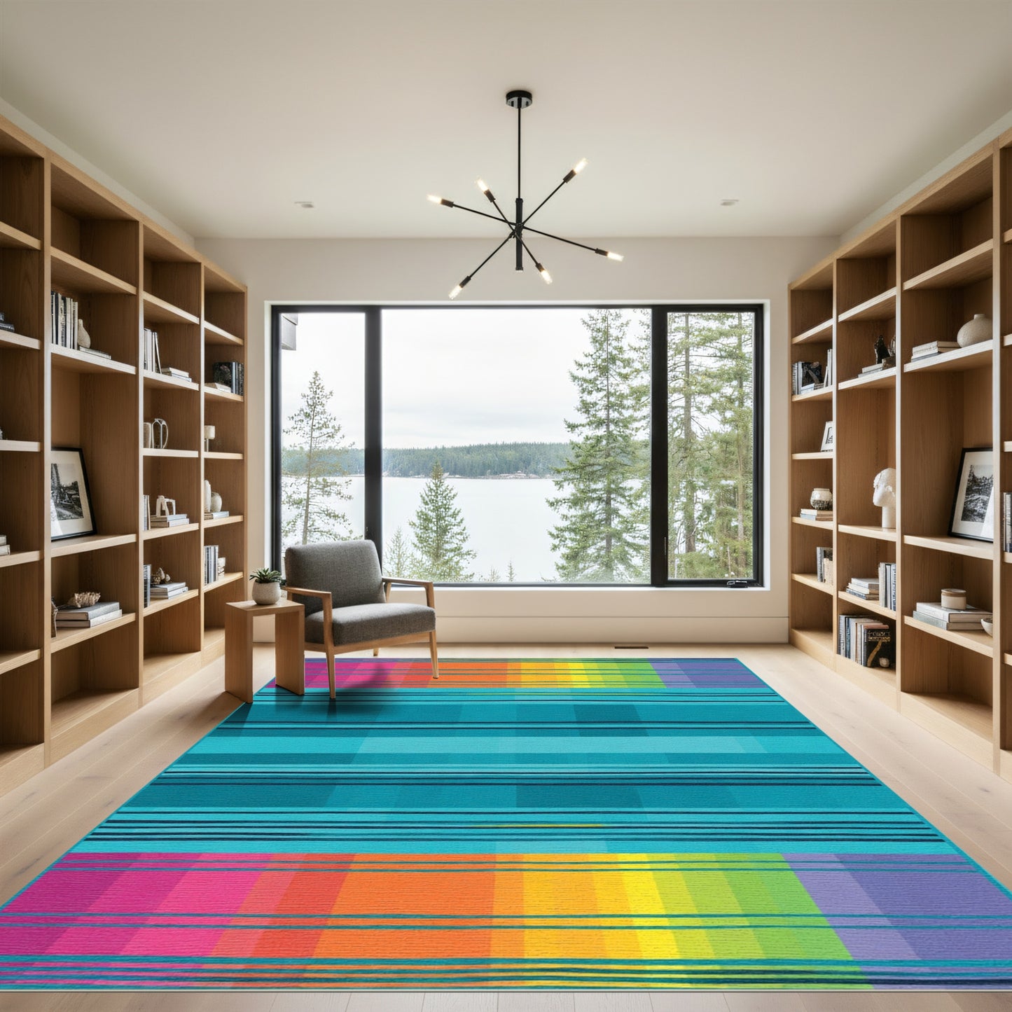 Vibrant Rainbow Striped Geometric Rug