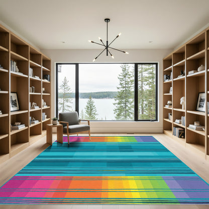 Vibrant Rainbow Striped Geometric Rug