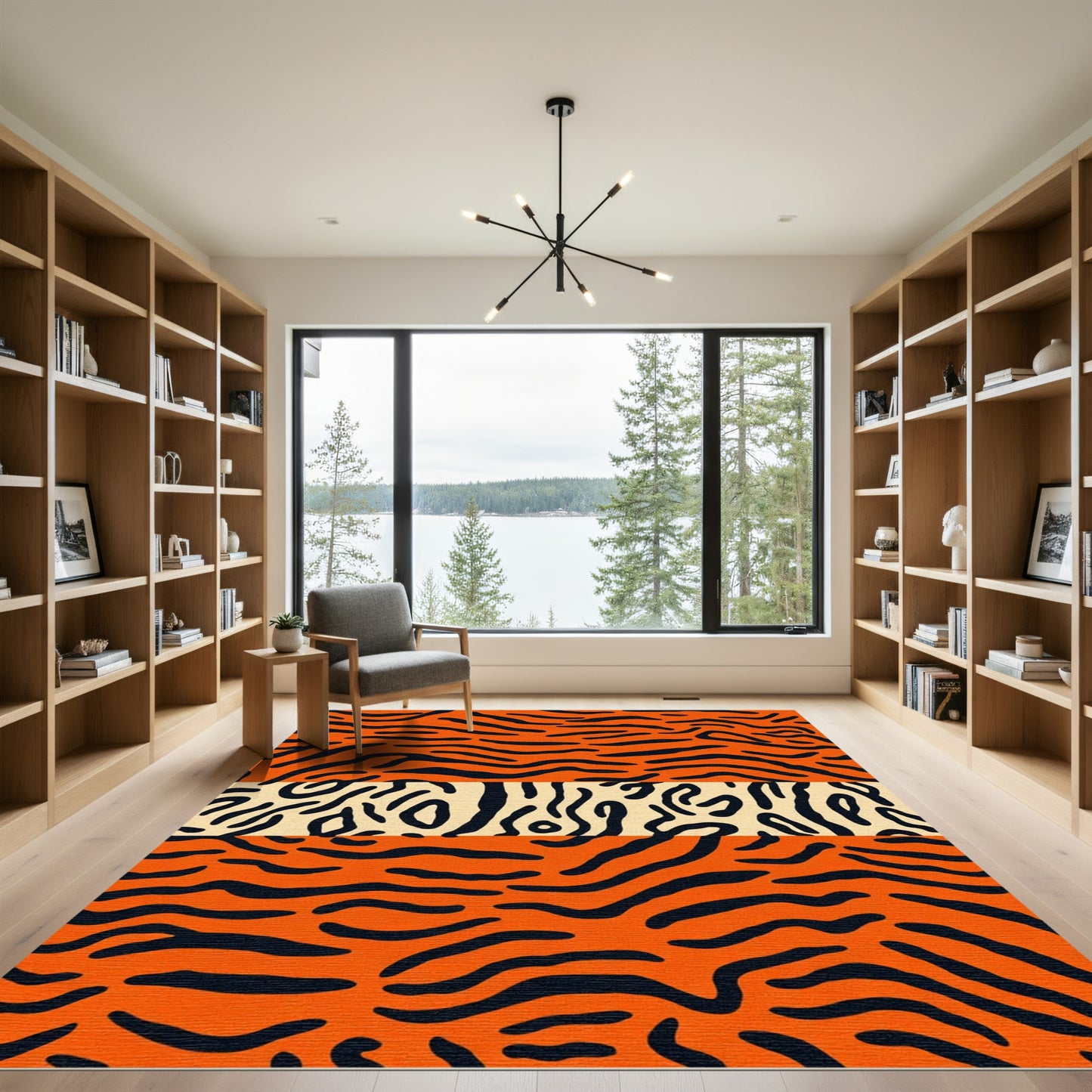 Bold Orange Black Animal Stripe Accent Rug