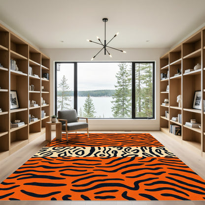 Bold Orange Black Animal Stripe Accent Rug