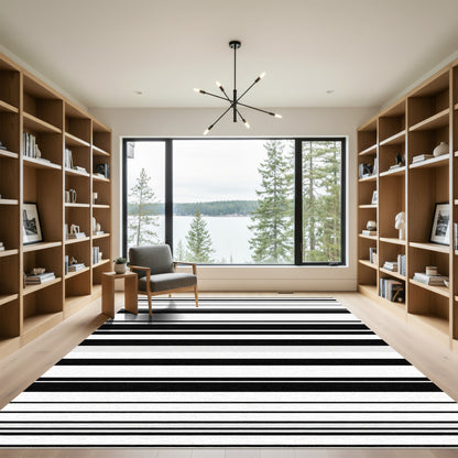 Minimalist Black White Linear Rug