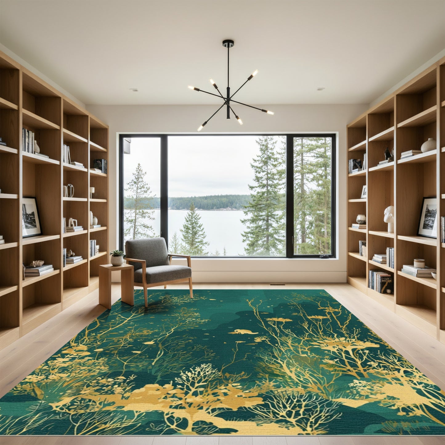 Golden Aquatic Forest Branches Rug