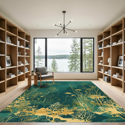 Golden Aquatic Forest Branches Rug