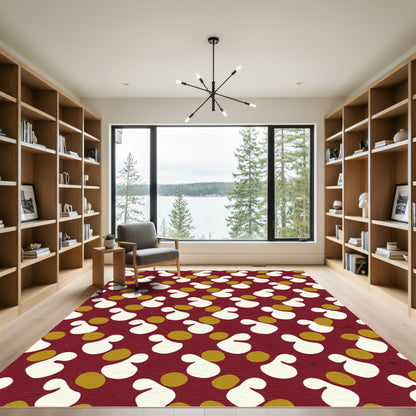 Crimson White Ochre Blob Scatter Rug