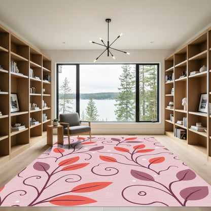 Pink Swirl Leaf Vines Rug