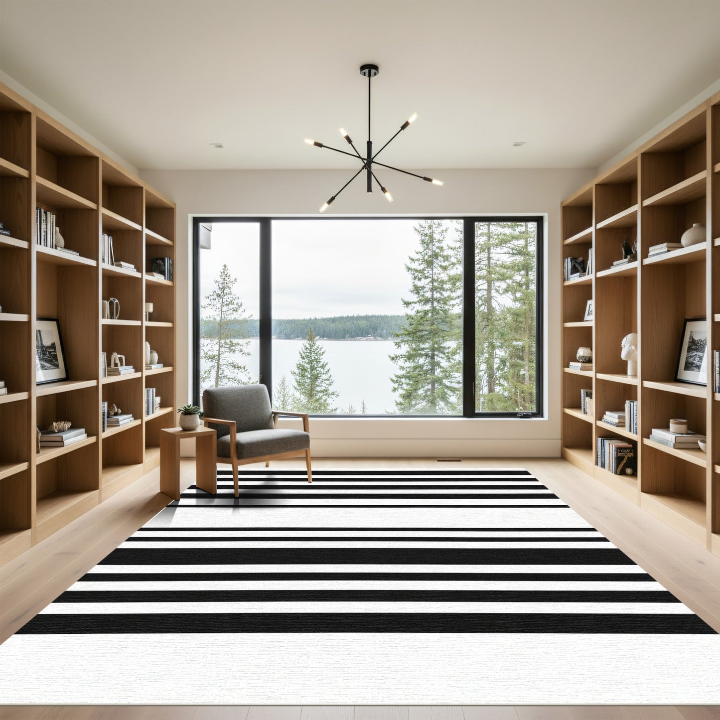 Classic Black and White Horizontal Stripes Rug