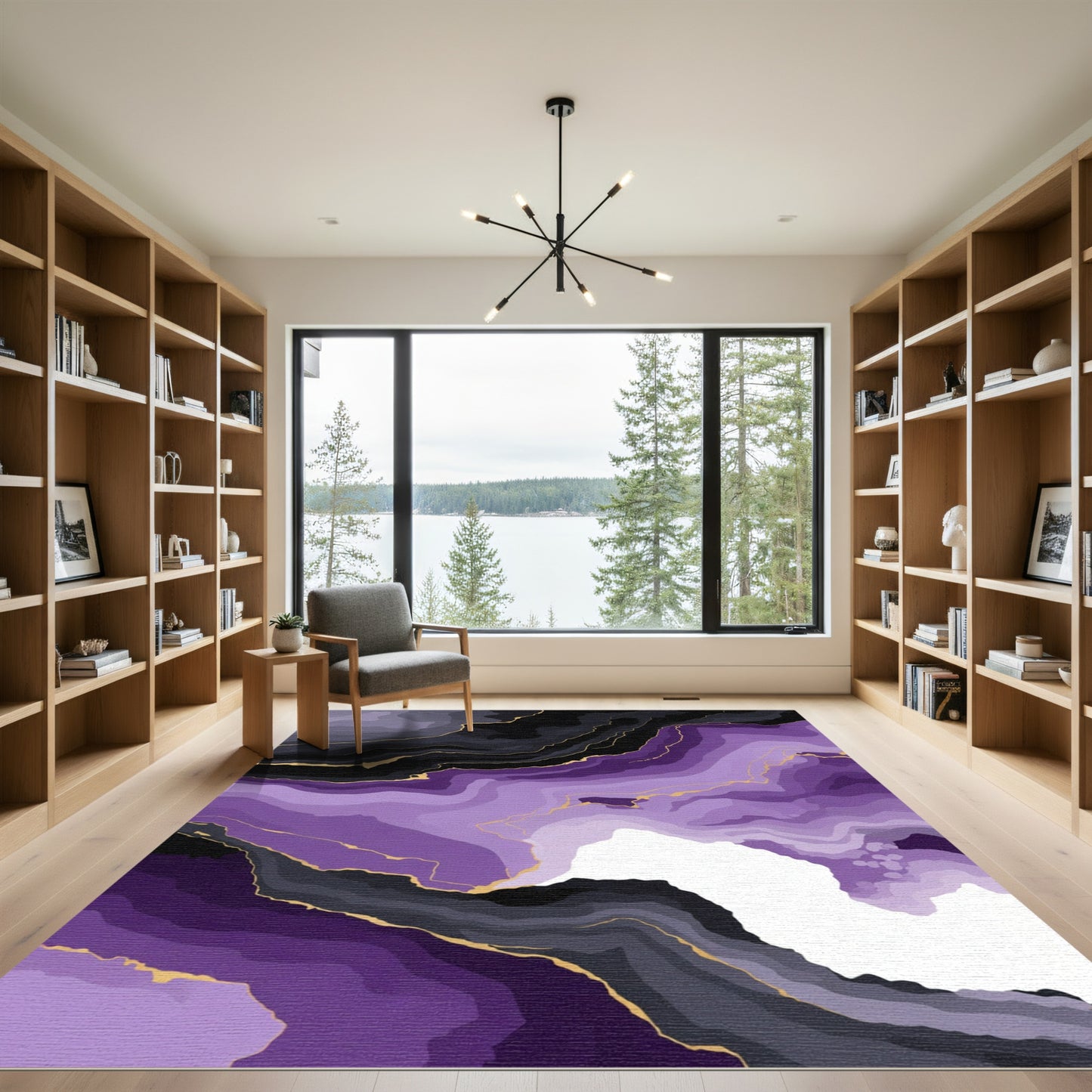 Amethyst Geode Abstract Gold Veins Rug