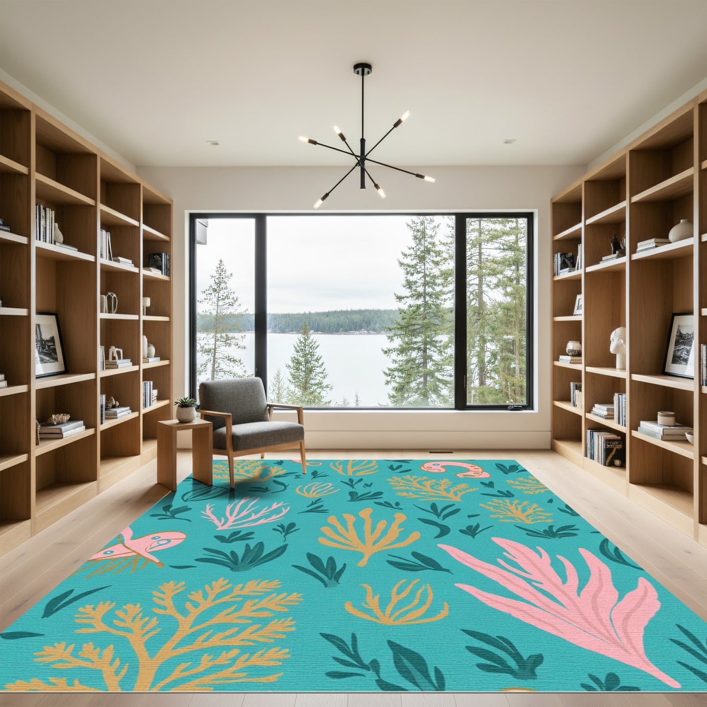 Teal Coral Blush Marine Botanicals Rug