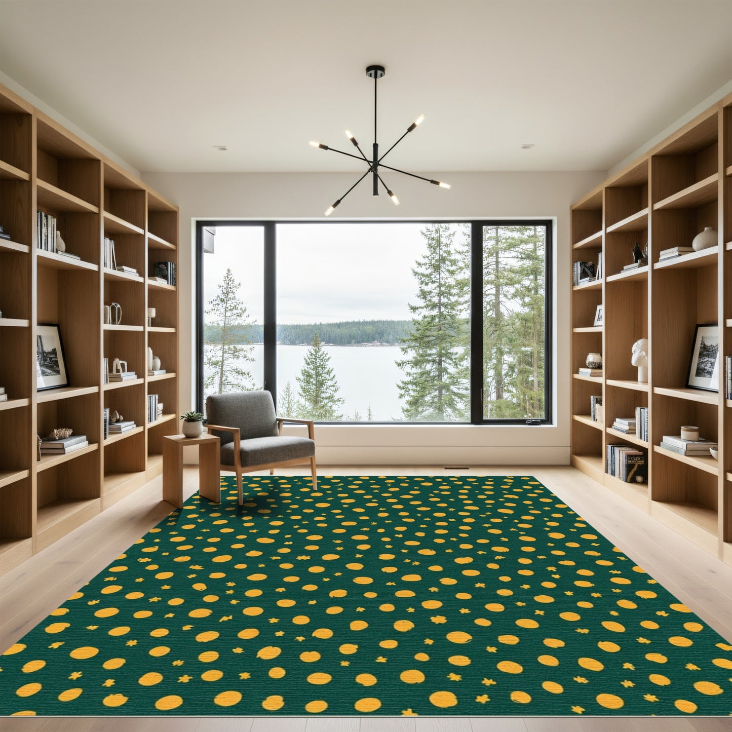 Gold Polka Dots on Forest Green Rug