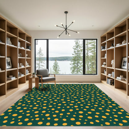 Gold Polka Dots on Forest Green Rug