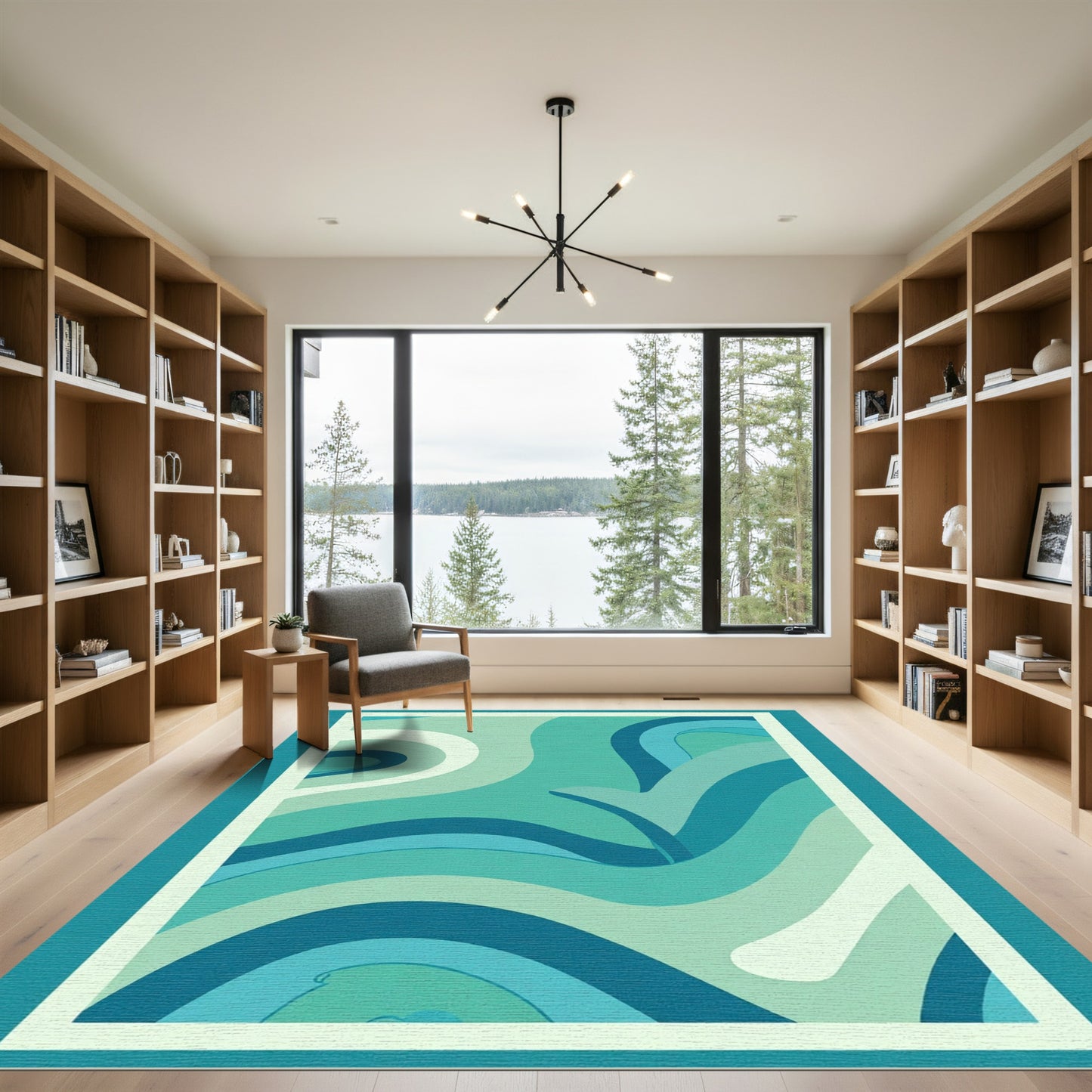 Aqua Swirls Abstract Wave Rug