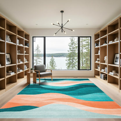 Teal Peach Wavy Layered Rug
