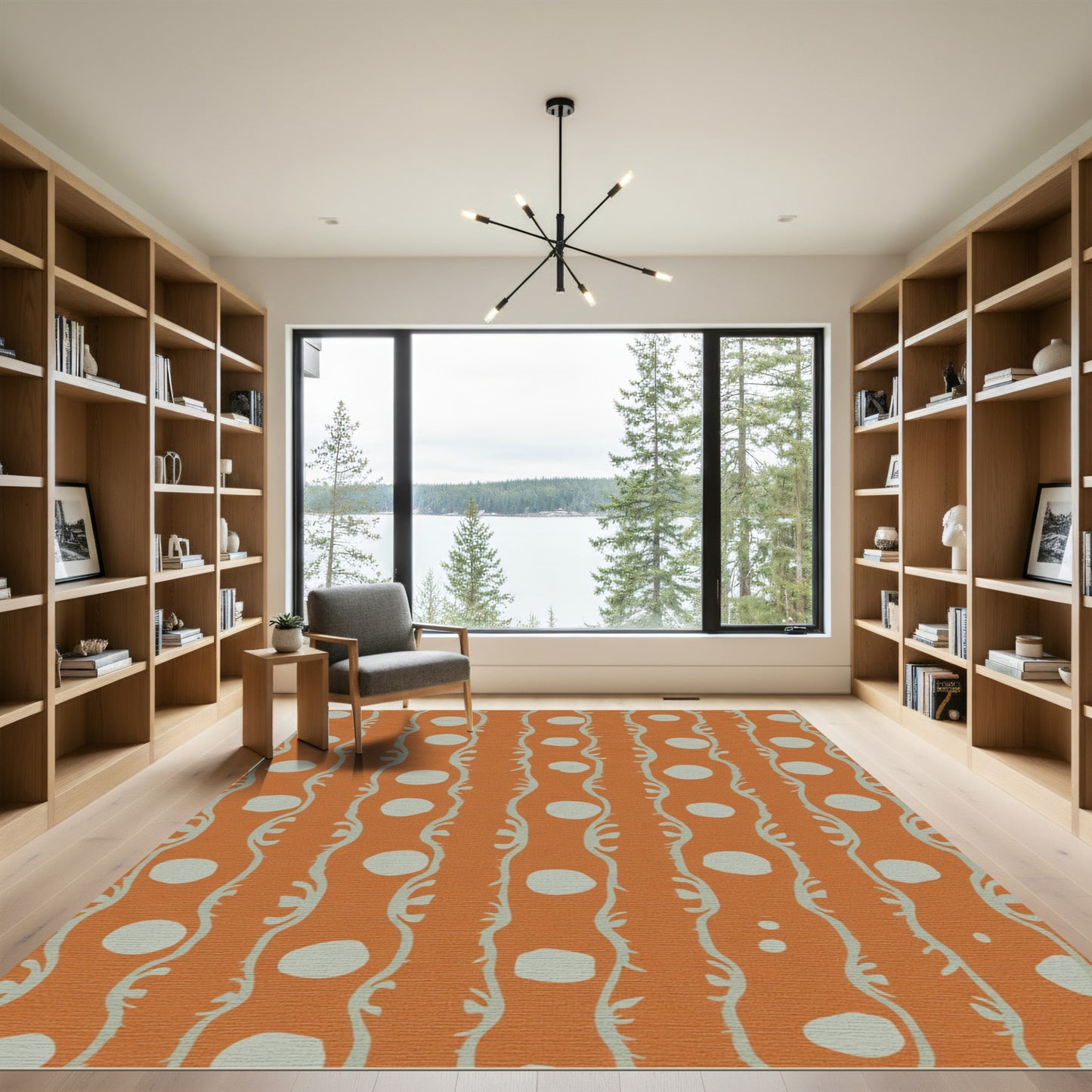 Orange White Vine Dot Stripe Rug