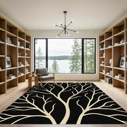 Cream Tree Branch Black Composition Rug