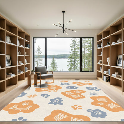Amber Blue Mid Century Abstract Shapes Rug