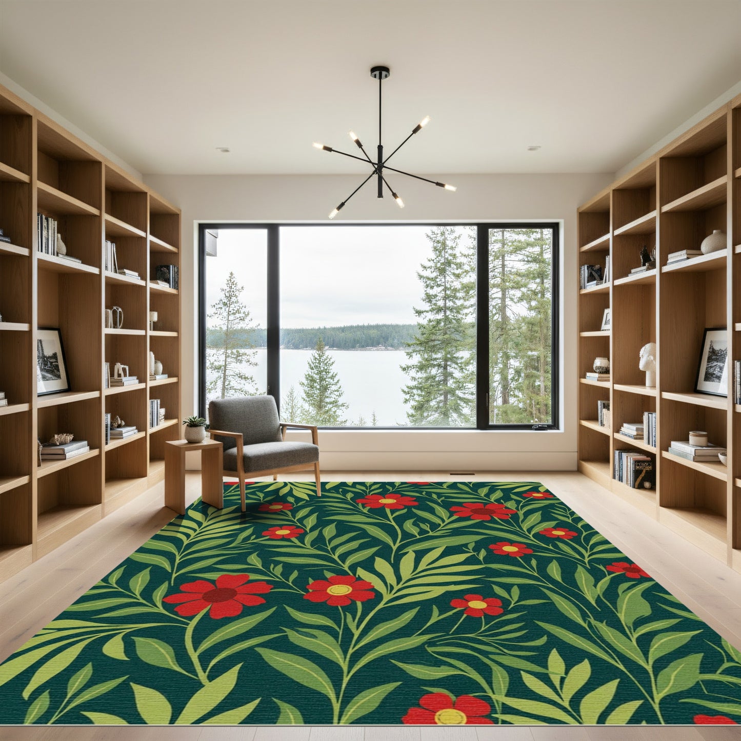 Lush Red Floral Vines Botanical Rug