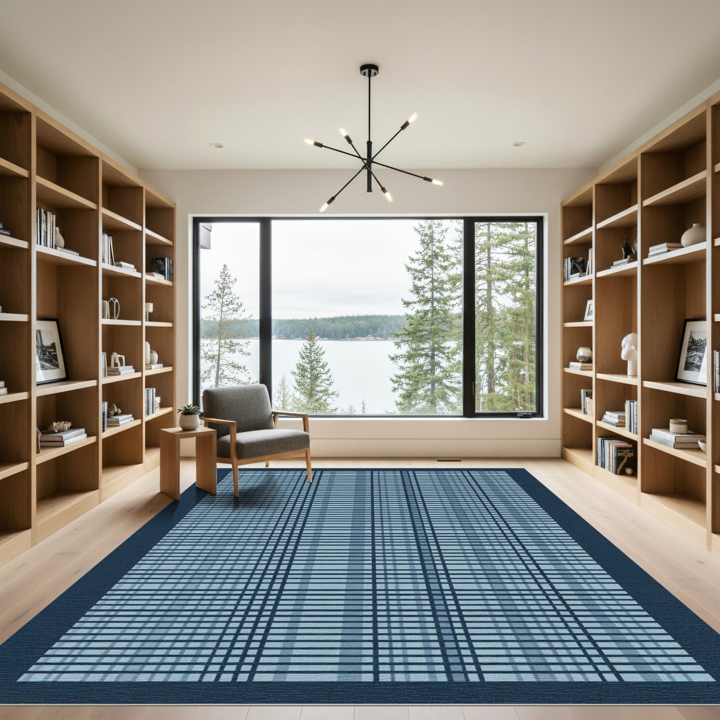 Calm Navy Blue Plaid Check Rug