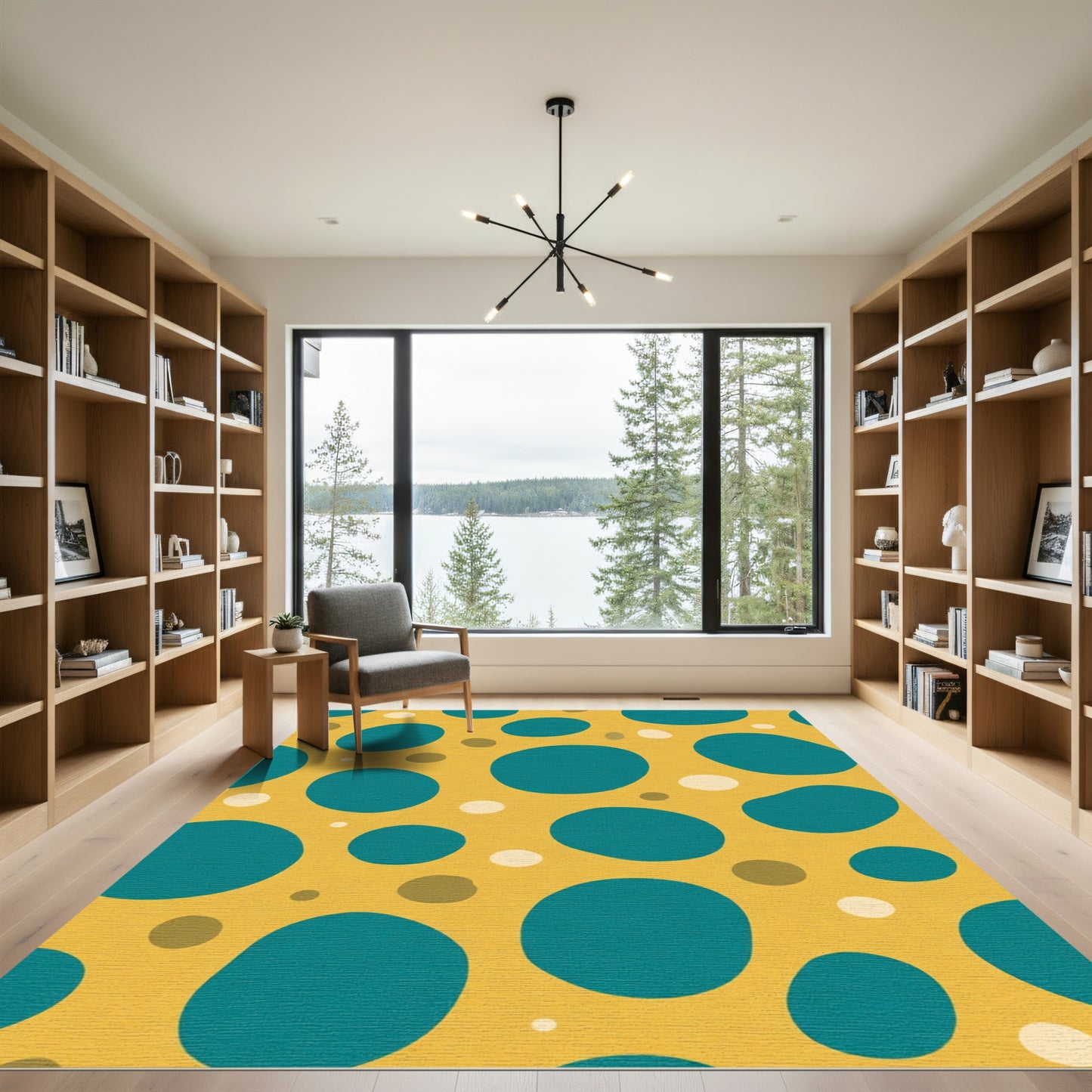 Golden Yellow Teal Circles Rug
