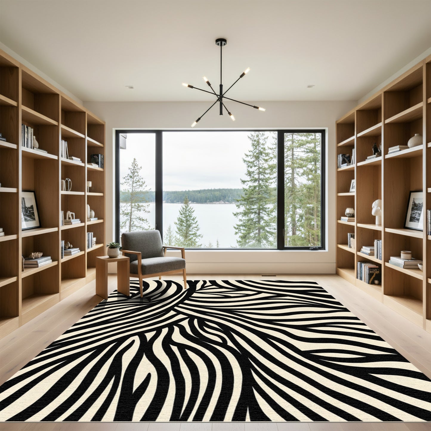 Abstract Black Cream Zebra Stripe Rug