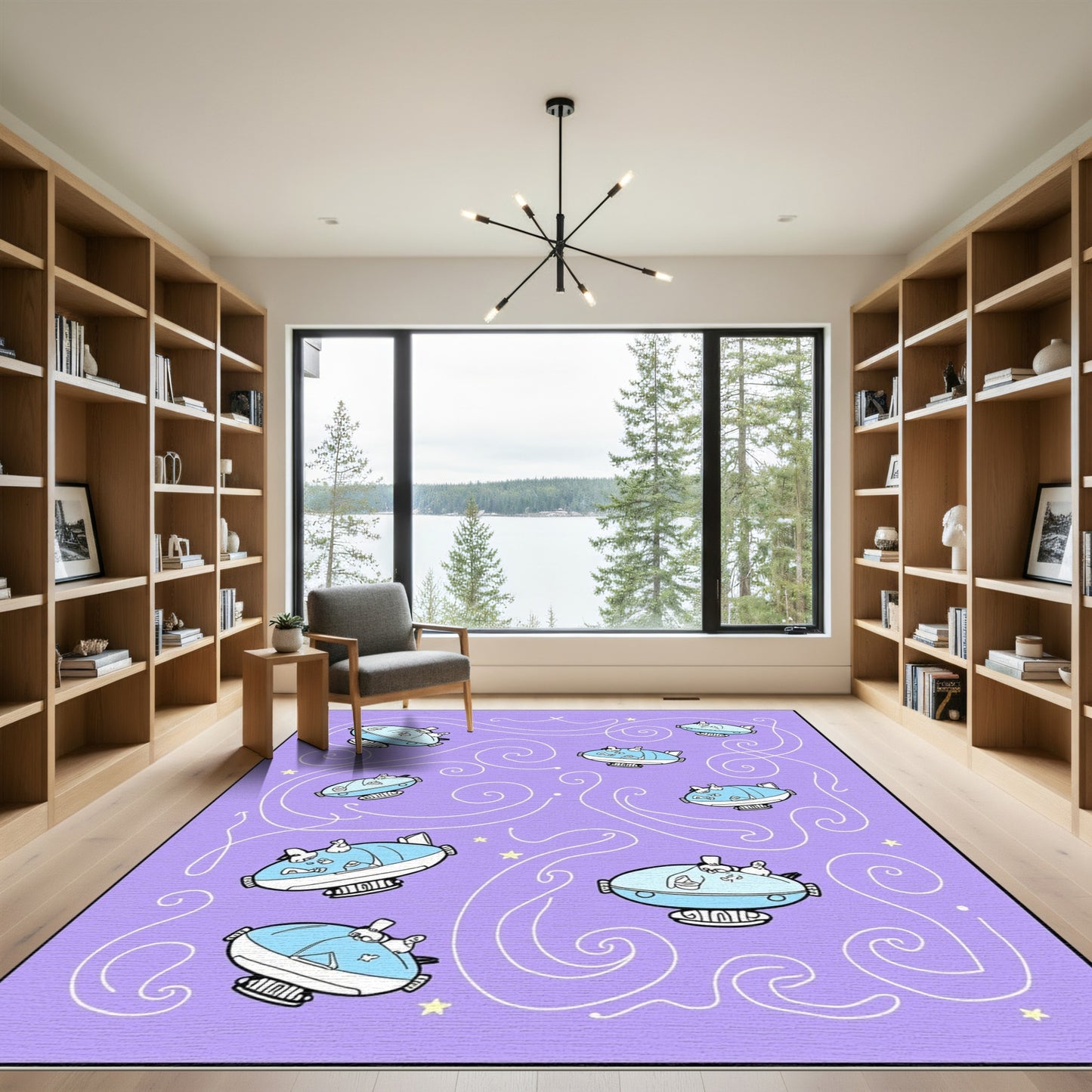 Whimsical Light Blue Blimp Swirls Rug