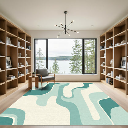 Teal Aqua Flowing Abstract Waves Rug