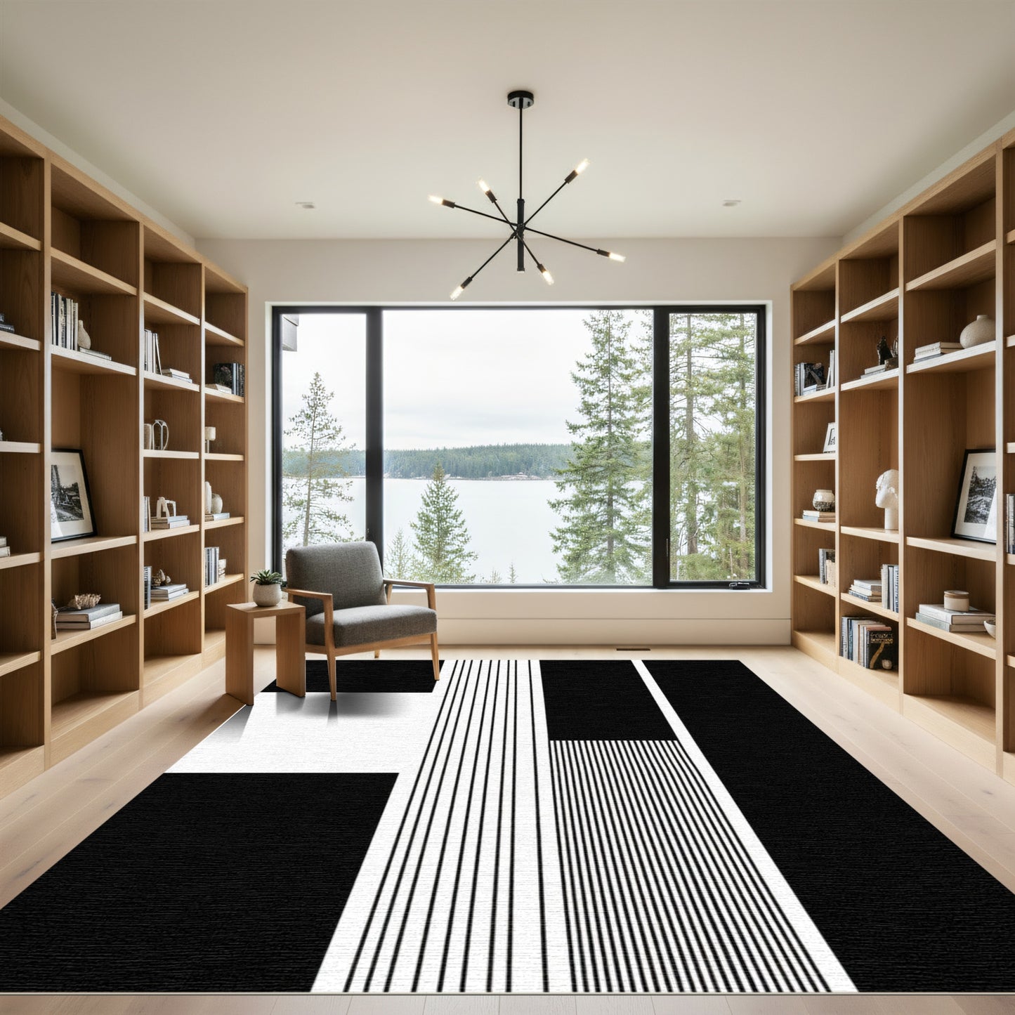 Modern Black White Vertical Lines Rug